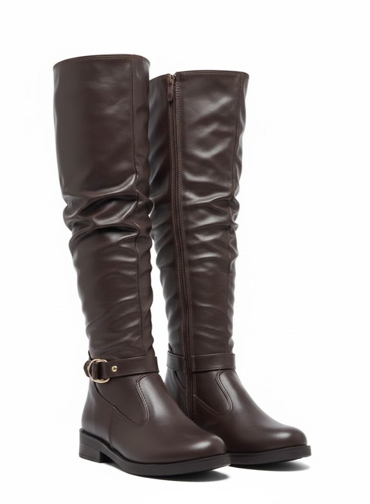 لايف ستيلاش  حذاء طويل من الجلد المريح LB-43 - بني - Image 3